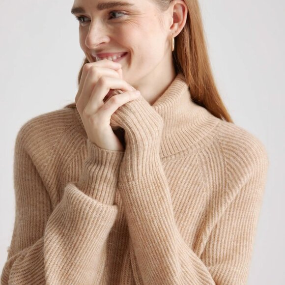 Quince Baby Alpaca-Wool Turtleneck Sweater, Camel Color (M) - Picture 3 of 5